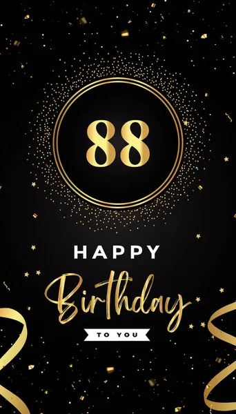 88Th Birthday Celebration Gold Circle Frames Ribbons Stars Gold Confetti —  Vetores de Stock