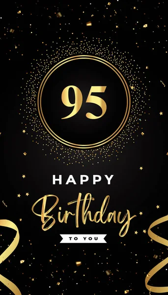 95Th Birthday Celebration Gold Circle Frames Ribbons Stars Gold Confetti —  Vetores de Stock