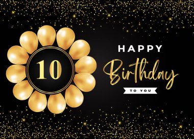 89. yaş günün kutlu olsun. Siyah arka planda altın rengi balon ve parıltı var. Doğum günü kartı, davetiye, el ilanı, broşür, tebrik kartı ve yıldönümü kutlaması için özel tasarım..
