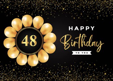89. yaş günün kutlu olsun. Siyah arka planda altın rengi balon ve parıltı var. Doğum günü kartı, davetiye, el ilanı, broşür, tebrik kartı ve yıldönümü kutlaması için özel tasarım..