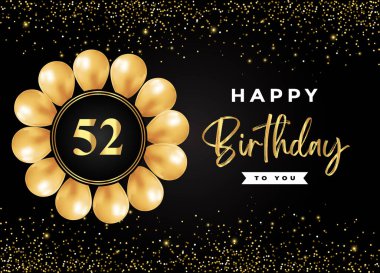89. yaş günün kutlu olsun. Siyah arka planda altın rengi balon ve parıltı var. Doğum günü kartı, davetiye, el ilanı, broşür, tebrik kartı ve yıldönümü kutlaması için özel tasarım..