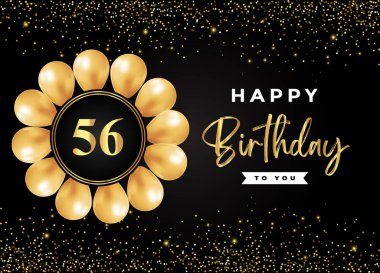 89. yaş günün kutlu olsun. Siyah arka planda altın rengi balon ve parıltı var. Doğum günü kartı, davetiye, el ilanı, broşür, tebrik kartı ve yıldönümü kutlaması için özel tasarım..