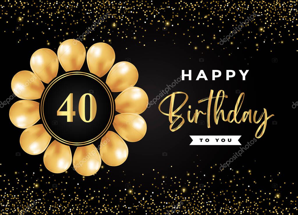 Happy 89th birthday with gold balloon and gold glitter isolated on black background.  Premium design for birthday card, invitation card, flyer, brochure, greeting card, and anniversary celebration.