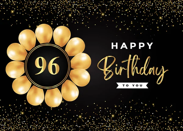 Happy 96Th Birthday Gold Balloon Gold Glitter Isolated Black Background — Stock vektor