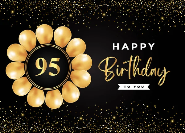 Happy 95Th Birthday Gold Balloon Gold Glitter Isolated Black Background —  Vetores de Stock