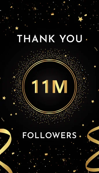 Thank You 11M Million Followers Gold Glitters Confetti Isolated Black — Stock Vector