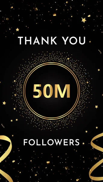 Thank You 50M Million Followers Gold Glitters Confetti Isolated Black — Stock Vector