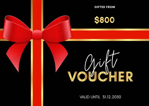 800 Dollar Gift Voucher Template Design Red Bow Isolated Black — Stock Vector