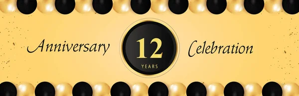 Years Anniversary Celebration Gold Black Balloon Borders Isolated Yellow Background — Stockvector