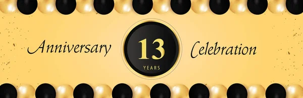 Years Anniversary Celebration Gold Black Balloon Borders Isolated Yellow Background — Vetor de Stock