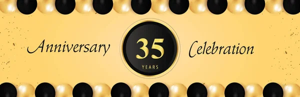 Jaar Jubileumviering Met Gouden Zwarte Ballonranden Geïsoleerd Gele Achtergrond Premium — Stockvector