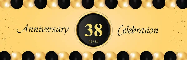 Jaar Jubileumviering Met Gouden Zwarte Ballonranden Geïsoleerd Gele Achtergrond Premium — Stockvector