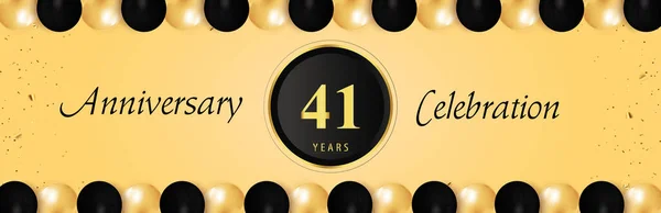 Years Anniversary Celebration Gold Black Balloon Borders Isolated Yellow Background — 图库矢量图片