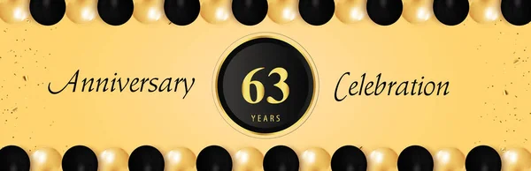 Jarige Jubileumviering Met Gouden Zwarte Ballonranden Geïsoleerd Gele Achtergrond Premium — Stockvector