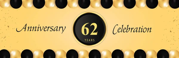 Years Anniversary Celebration Gold Black Balloon Borders Isolated Yellow Background — Vetor de Stock