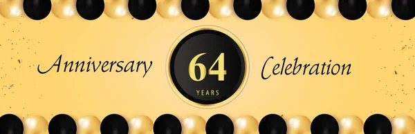 Jarig Jubileumfeest Met Gouden Zwarte Ballonranden Geïsoleerd Gele Achtergrond Premium — Stockvector