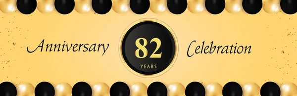 Years Anniversary Celebration Gold Black Balloon Borders Isolated Yellow Background —  Vetores de Stock