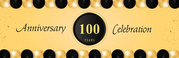 100 Years Anniversary Celebration Gold Black Balloon Borders Isolated Yellow — ストックベクタ