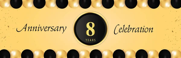 Years Anniversary Celebration Gold Black Balloon Borders Isolated Yellow Background —  Vetores de Stock