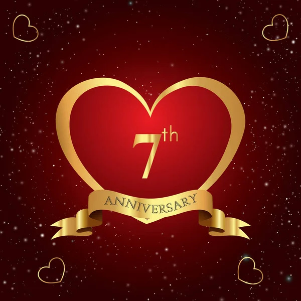 Років Святкування Логотип Червоним Серцем Золотою Стрічкою Ізольовані Темно Червоному — стоковий вектор