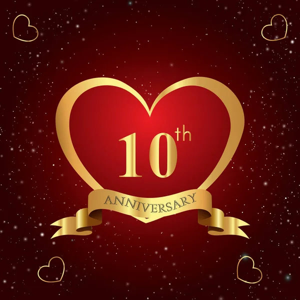 Years Anniversary Celebration Logo Red Heart Gold Ribbon Isolated Dark — Image vectorielle