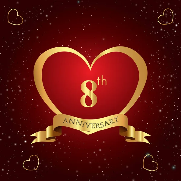 Years Anniversary Celebration Logo Red Heart Gold Ribbon Isolated Dark — Stok Vektör