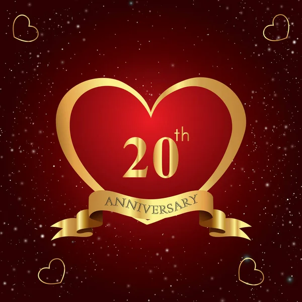 Logotipo Celebración Años Aniversario Con Corazón Rojo Cinta Dorada Aislada — Archivo Imágenes Vectoriales