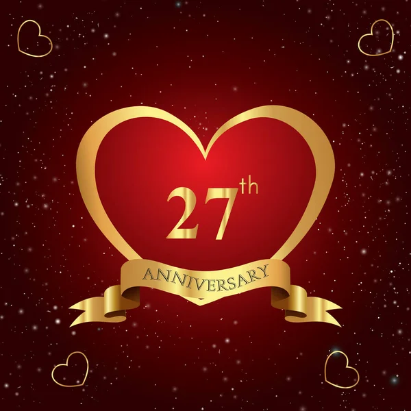 Jahre Jubiläumsfeier Logo Mit Rotem Herz Und Goldenem Band Isoliert — Stockvektor