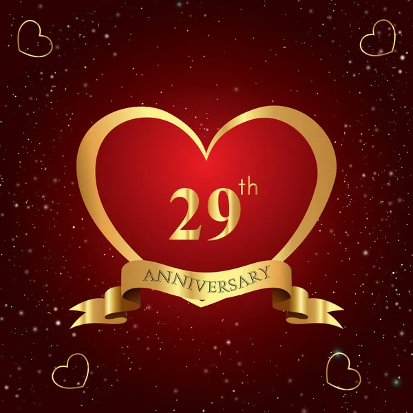 Years Anniversary Celebration Logo Red Heart Gold Ribbon Isolated Dark — Stock vektor