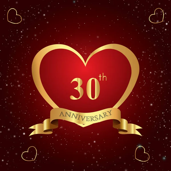 Years Anniversary Celebration Logo Red Heart Gold Ribbon Isolated Dark — ストックベクタ