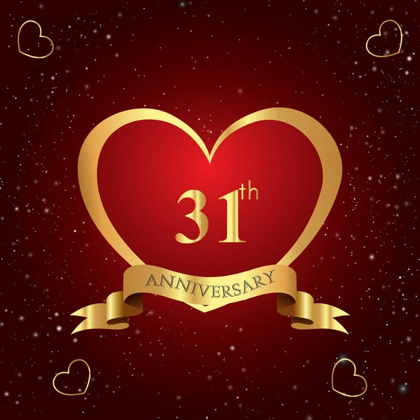 Years Anniversary Celebration Logo Red Heart Gold Ribbon Isolated Dark — Vetor de Stock