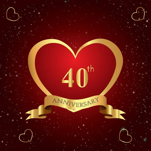 Years Anniversary Celebration Logo Red Heart Gold Ribbon Isolated Dark — Archivo Imágenes Vectoriales