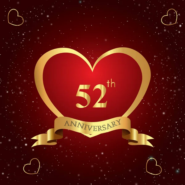 Years Anniversary Celebration Logo Red Heart Gold Ribbon Isolated Dark — Stockvector