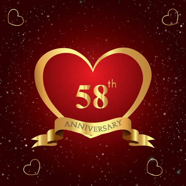 Years Anniversary Celebration Logo Red Heart Gold Ribbon Isolated Dark — 스톡 벡터