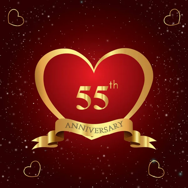 Years Anniversary Celebration Logo Red Heart Gold Ribbon Isolated Dark — Stock Vector