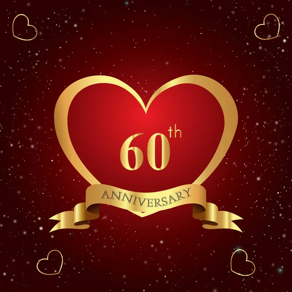 Years Anniversary Celebration Logo Red Heart Gold Ribbon Isolated Dark — Vetor de Stock