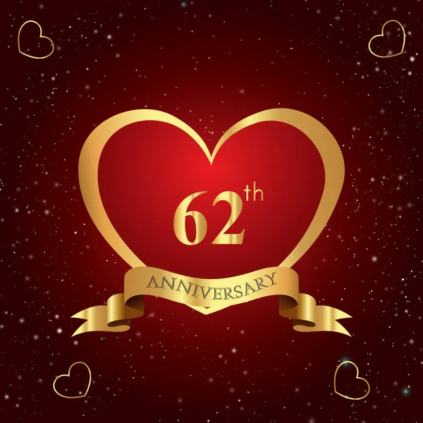 Years Anniversary Celebration Logo Red Heart Gold Ribbon Isolated Dark — 스톡 벡터