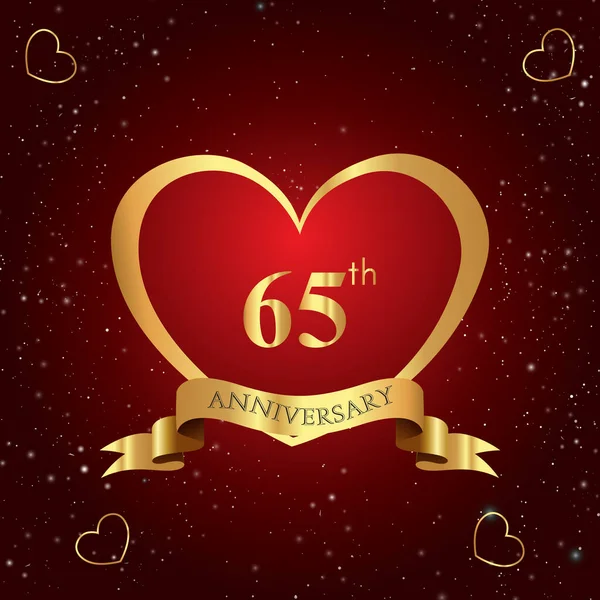 Years Anniversary Celebration Logo Red Heart Gold Ribbon Isolated Dark — Vetor de Stock