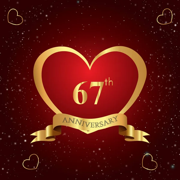 Years Anniversary Celebration Logo Red Heart Gold Ribbon Isolated Dark — Archivo Imágenes Vectoriales