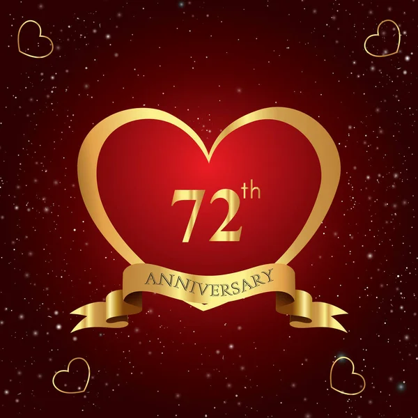 Anni Anniversario Celebrazione Logo Con Cuore Rosso Nastro Oro Isolato — Vettoriale Stock