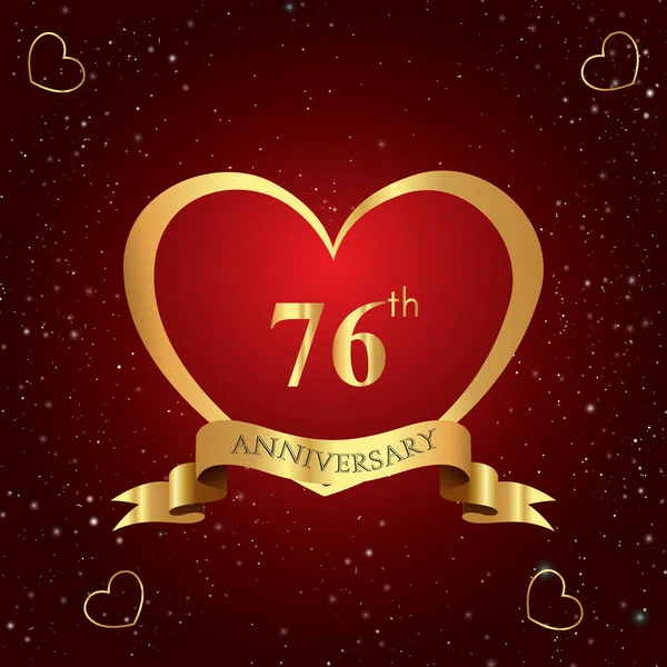 Years Anniversary Celebration Logo Red Heart Gold Ribbon Isolated Dark — Stockvector