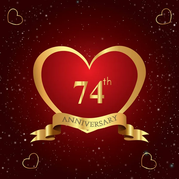 Years Anniversary Celebration Logo Red Heart Gold Ribbon Isolated Dark — Archivo Imágenes Vectoriales