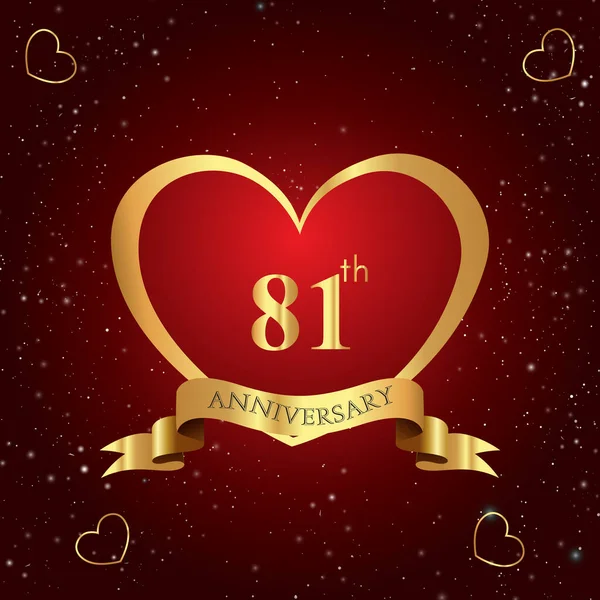 Anni Anniversario Celebrazione Logo Con Cuore Rosso Nastro Oro Isolato — Vettoriale Stock