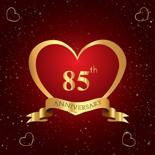 Річний Ювілейний Логотип Червоним Серцем Золотою Стрічкою Ізольовано Темно Червоному — стоковий вектор