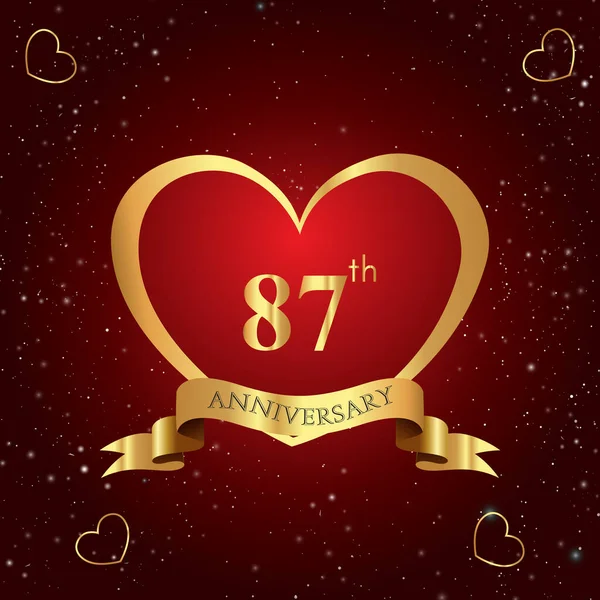 Years Anniversary Celebration Logo Red Heart Gold Ribbon Isolated Dark — Stockvektor