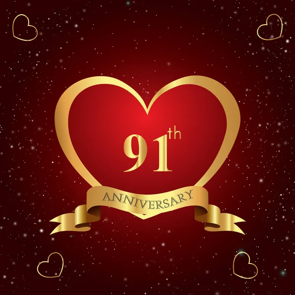 Years Anniversary Celebration Logo Red Heart Gold Ribbon Isolated Dark — 图库矢量图片