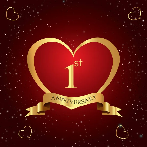 Ano Logotipo Celebração Aniversário Com Coração Vermelho Fita Ouro Isolado —  Vetores de Stock
