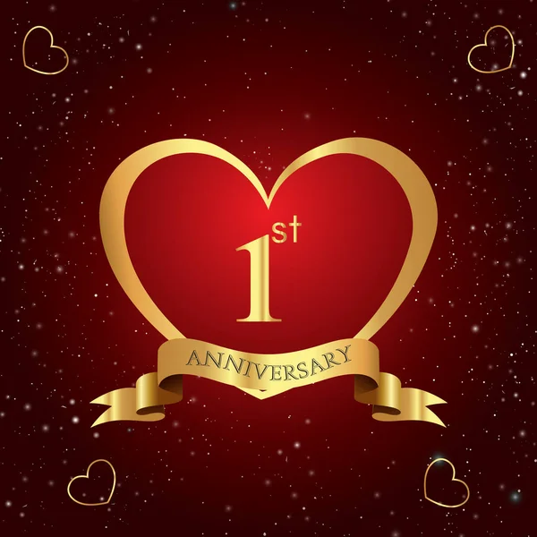 Years Anniversary Celebration Logo Red Heart Gold Ribbon Isolated Dark — Stockvektor