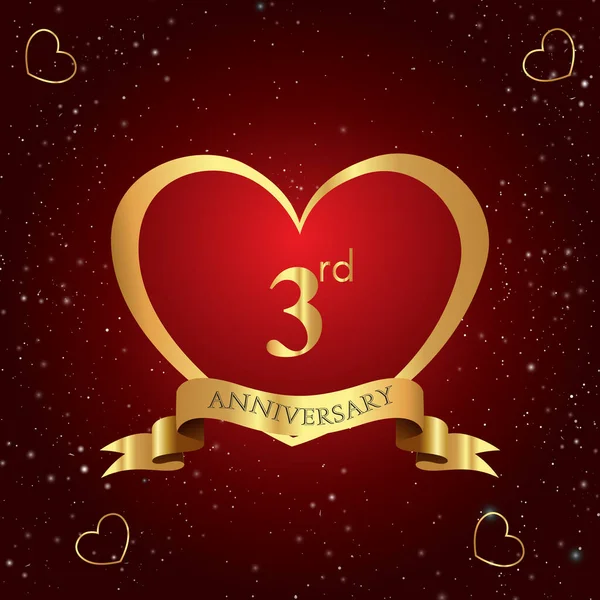 Logotipo Celebración Del Aniversario Años Con Corazón Rojo Cinta Dorada — Archivo Imágenes Vectoriales