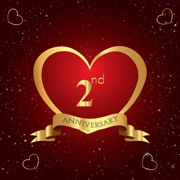 Years Anniversary Celebration Logo Red Heart Gold Ribbon Isolated Dark — Vettoriale Stock